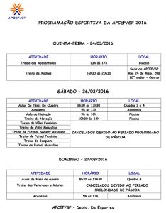 PROGRAMAÇÃO ESPORTIVA APCEF/SP 2013