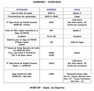 PROGRAMAÇÃO ESPORTIVA APCEF/SP 2013