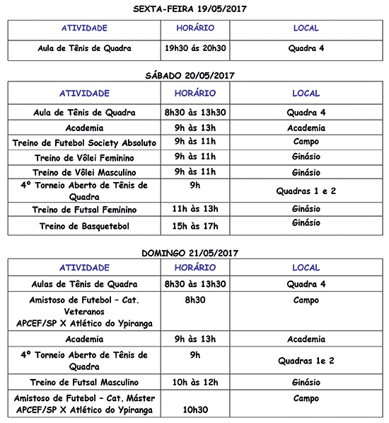 PROGRAMAÇÃO ESPORTIVA APCEF/SP 2013