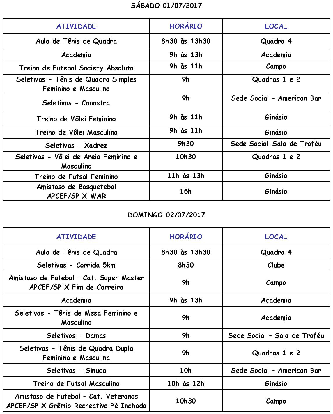 Veja a programação esportiva para os dias 1 e 2 de julho