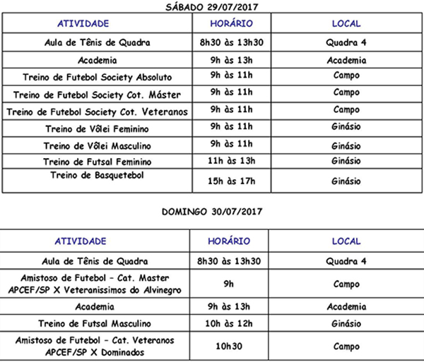 Veja a programação esportiva para os dias 29 e 30 de julho