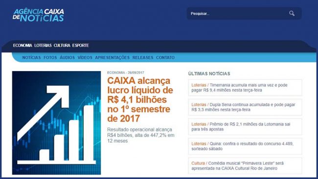Imprensa divulga lucro da Caixa no início de setembro, banco hoje