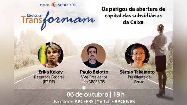 Abertura de capital de subsidiárias da Caixa é tema de live da Apcef/RS nesta terça (6)