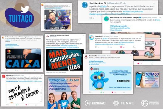 Empregados da Caixa cobram mais contratações e PLR justa em tuitaço