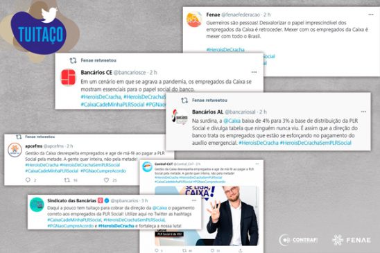 Tuitaço expõe cobrança de empregados da Caixa pelo pagamento da PLR Social. Acompanhe LIVE de hoje sobre o assunto