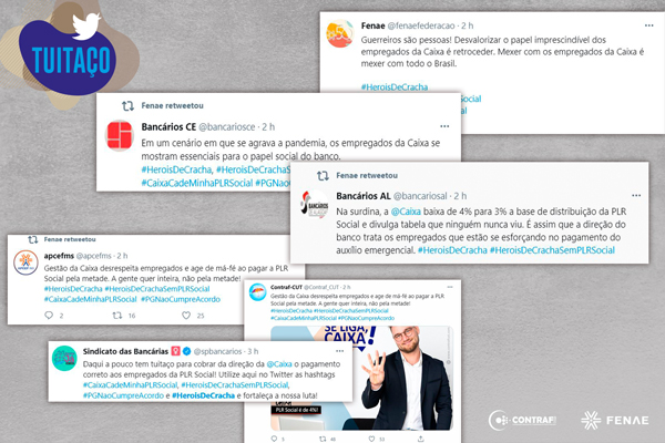 Tuitaço expõe cobrança de empregados da Caixa pelo pagamento da PLR Social. Acompanhe LIVE de hoje sobre o assunto