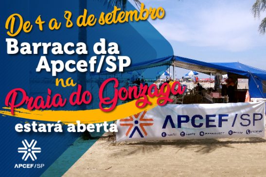 Barraca da Apcef/SP na praia do Gonzaga estará aberta de 4 a 8 de setembro
