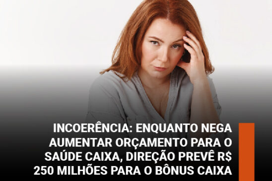 Incoerência: enquanto nega aumentar orçamento para o Saúde Caixa, direção prevê R$ 250 milhões para o Bônus Caixa