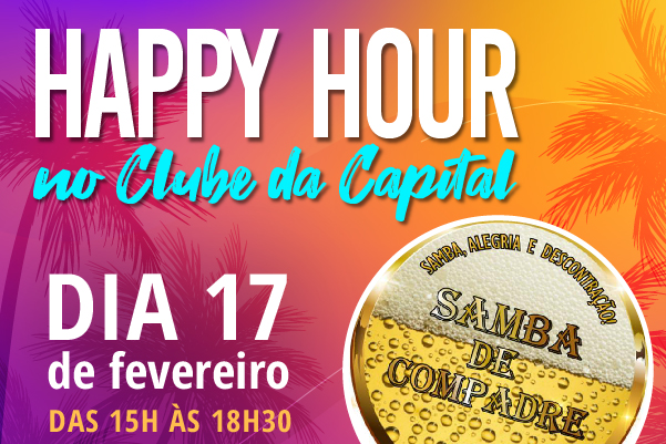 Sábado (17) tem happy hour no clube com grupo de samba