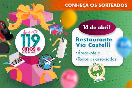 Conheça os sorteados durante o evento no Restaurante Via Castelli
